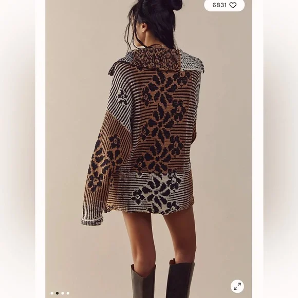 Free People Tate Black and Brown Patterned Cardigan XS - Picture 2 of 9